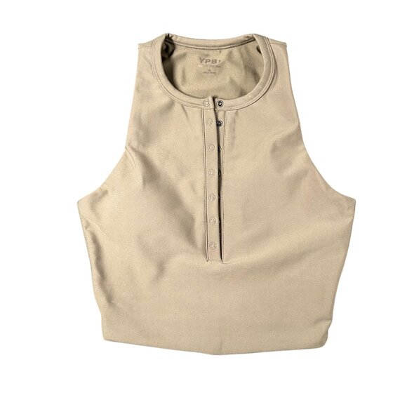 Abercerombie YPB Womens XS Beige Sleeveless Henley Tank Top Polyester Blend - Picture 1 of 9